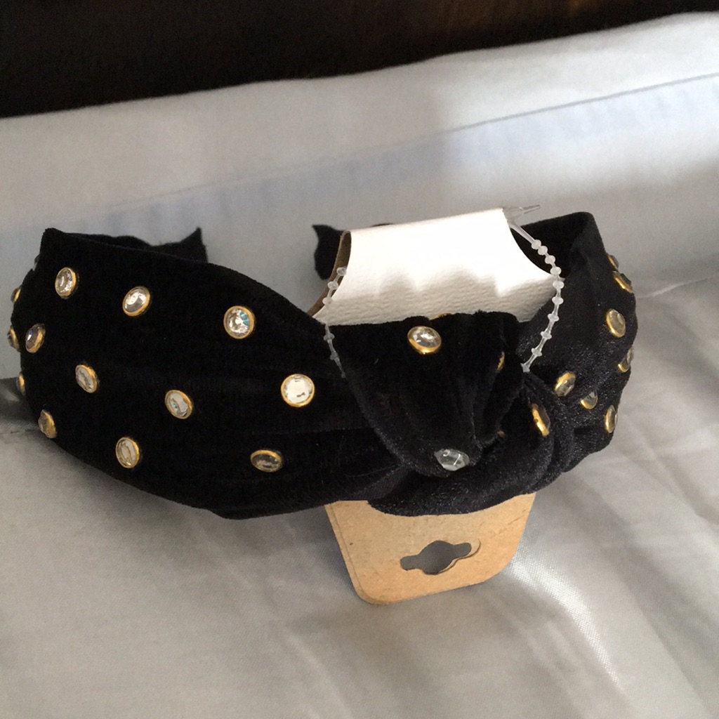 New Black Velvet Gold  Bezel Set Crystal Headband